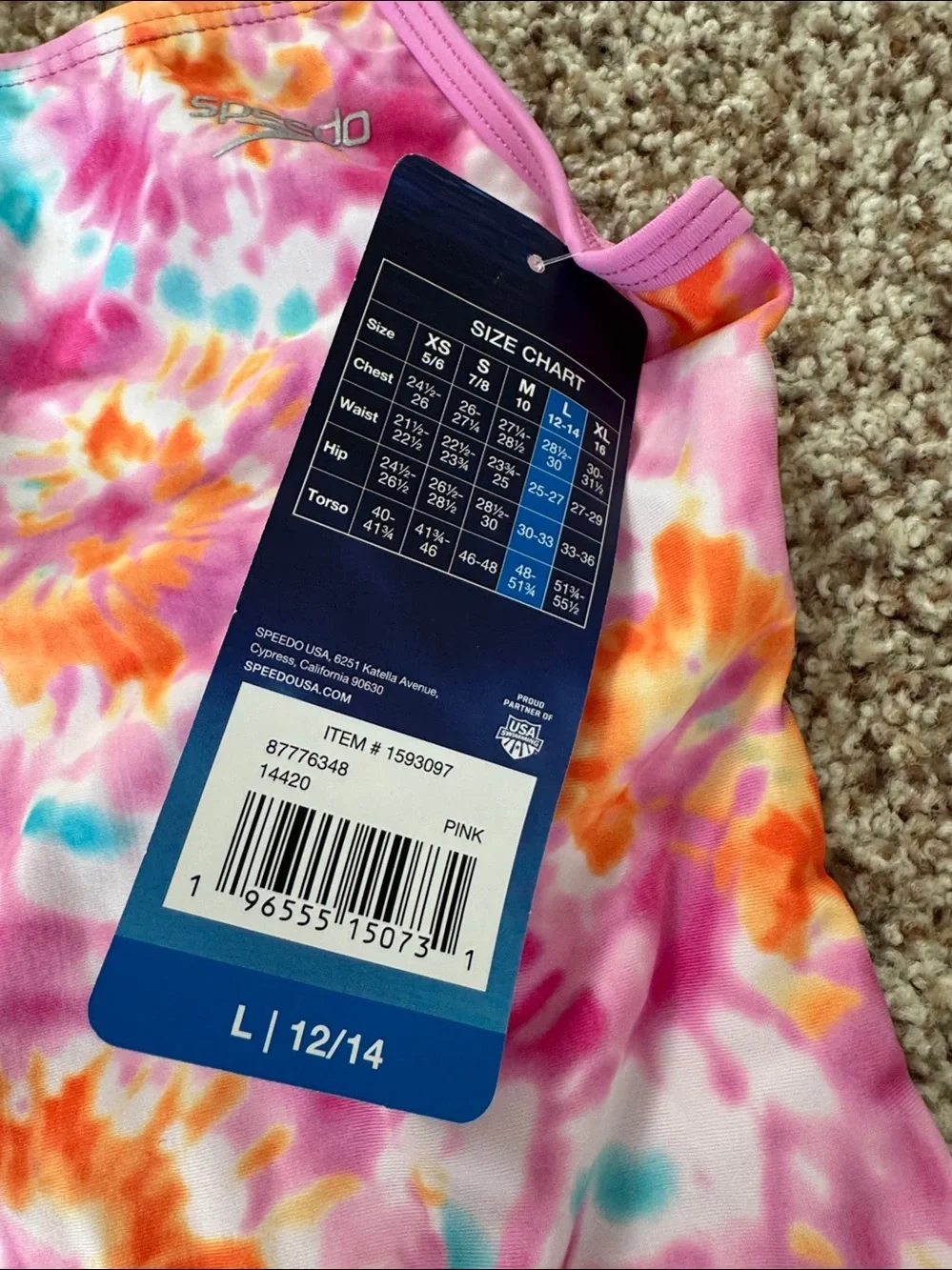 Speedo Pink Tie-Dye One-Piece Swimsuit girls size L 12-14